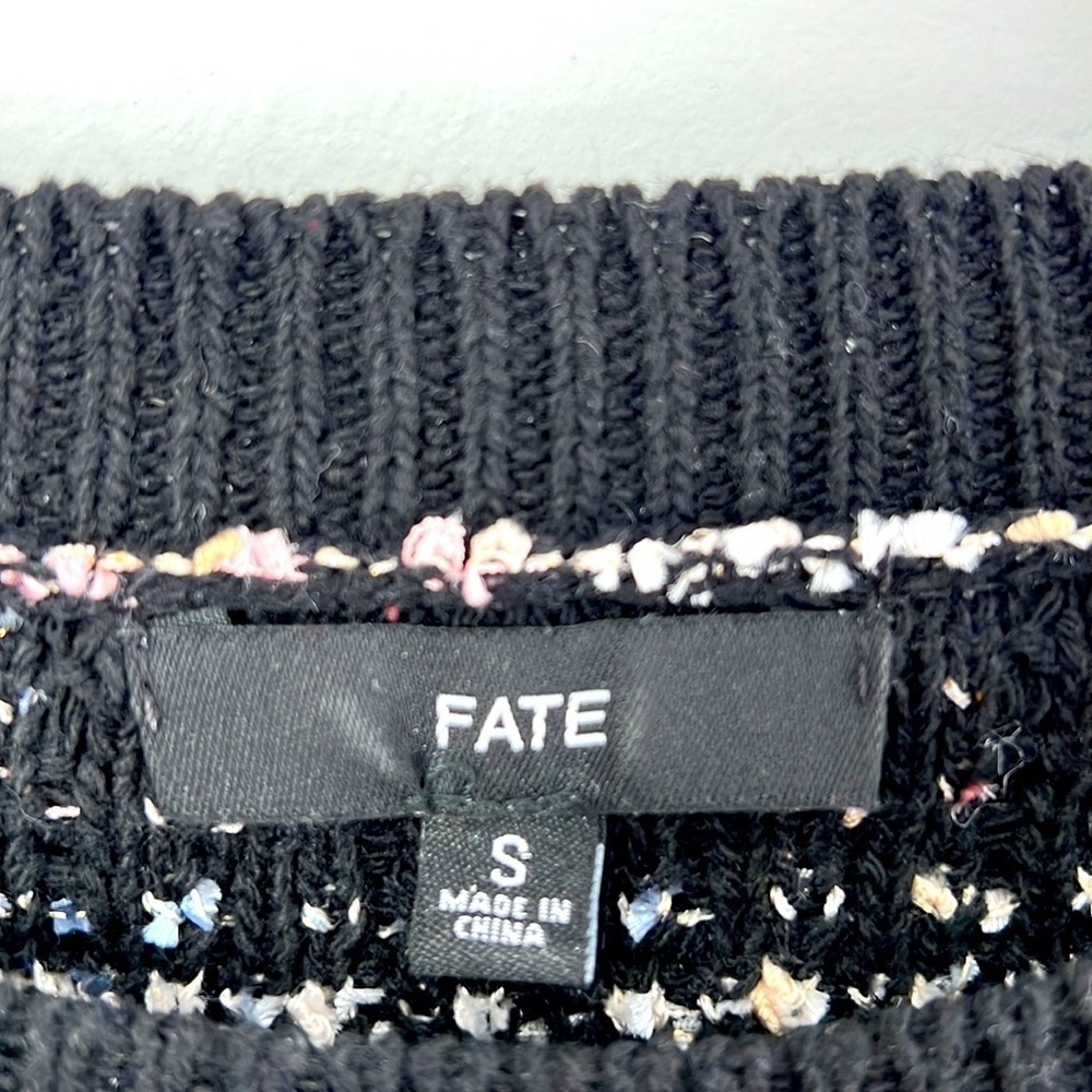 fab'rik Fate Black Multi Color Tweed Fringe Top Size Small - Picture 9 of 11